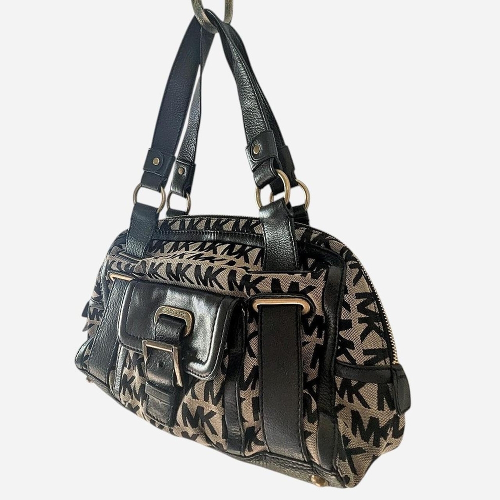 Michael Kors Black Leather And Signature Canvas Women's Bag - Picture 2 of 8